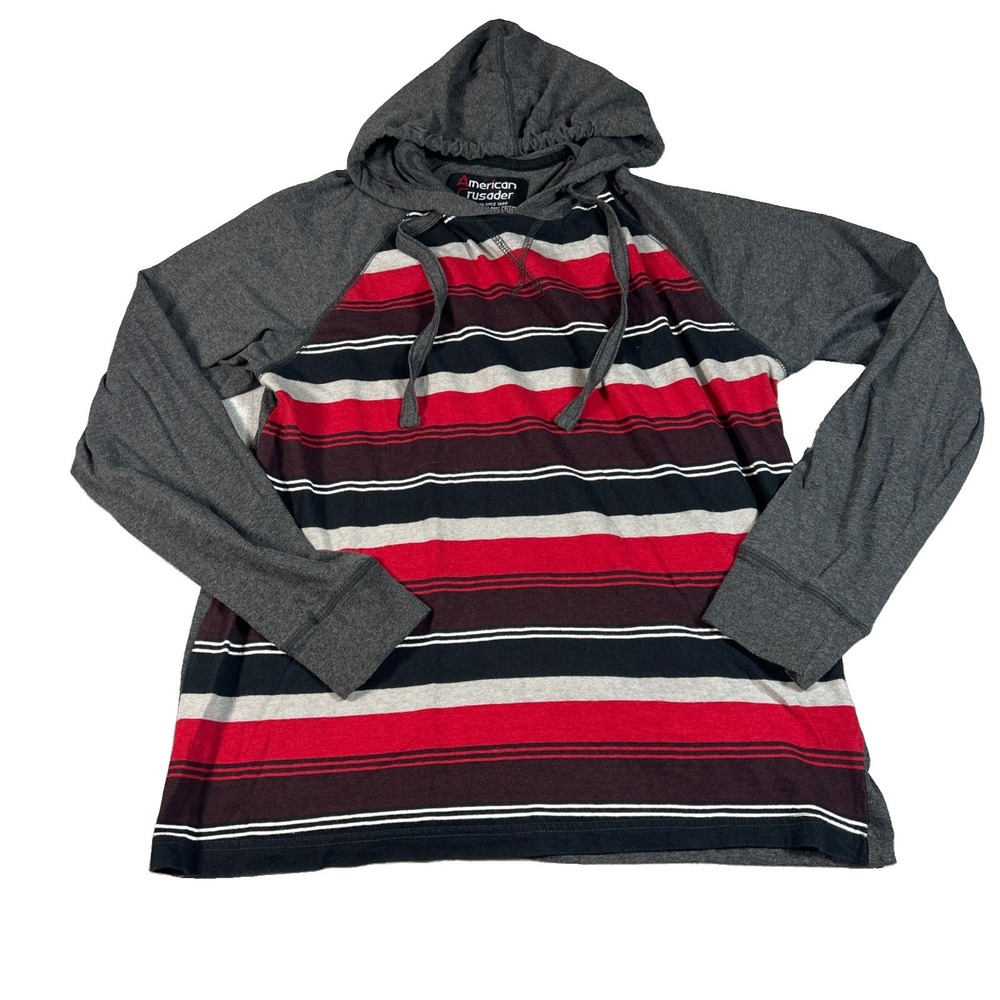 Ocean Current American Crusader Boys Size M Striped Hooded Shirt Black Red Gray